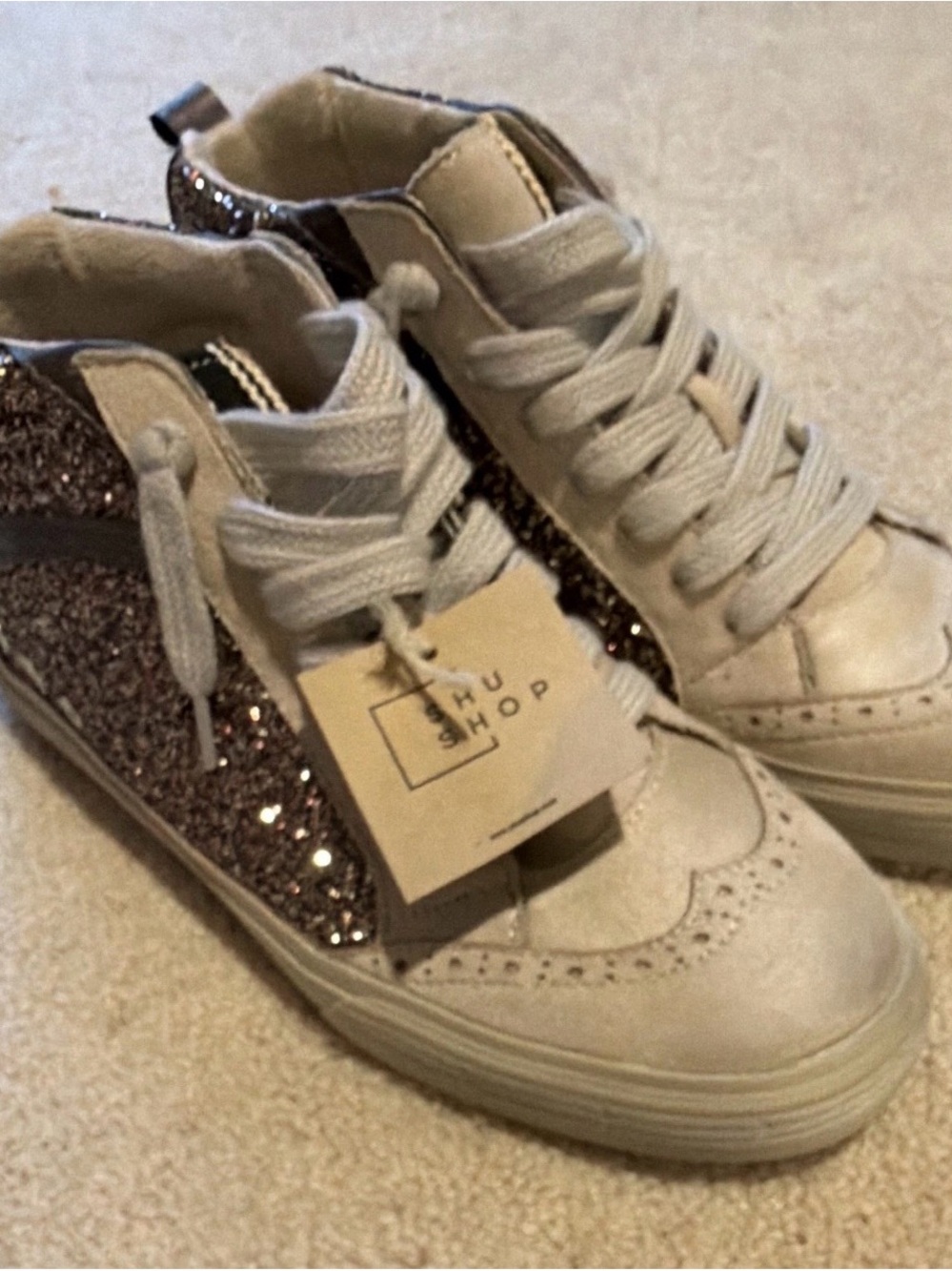 ShuShop White and Rose Gold Glitter Women's Sneakers